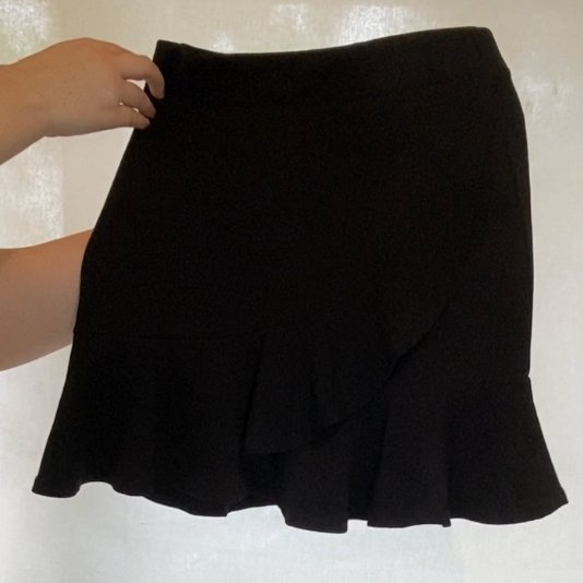 Black Asymmetric Frill-detail Skirt - Getting Thrifty