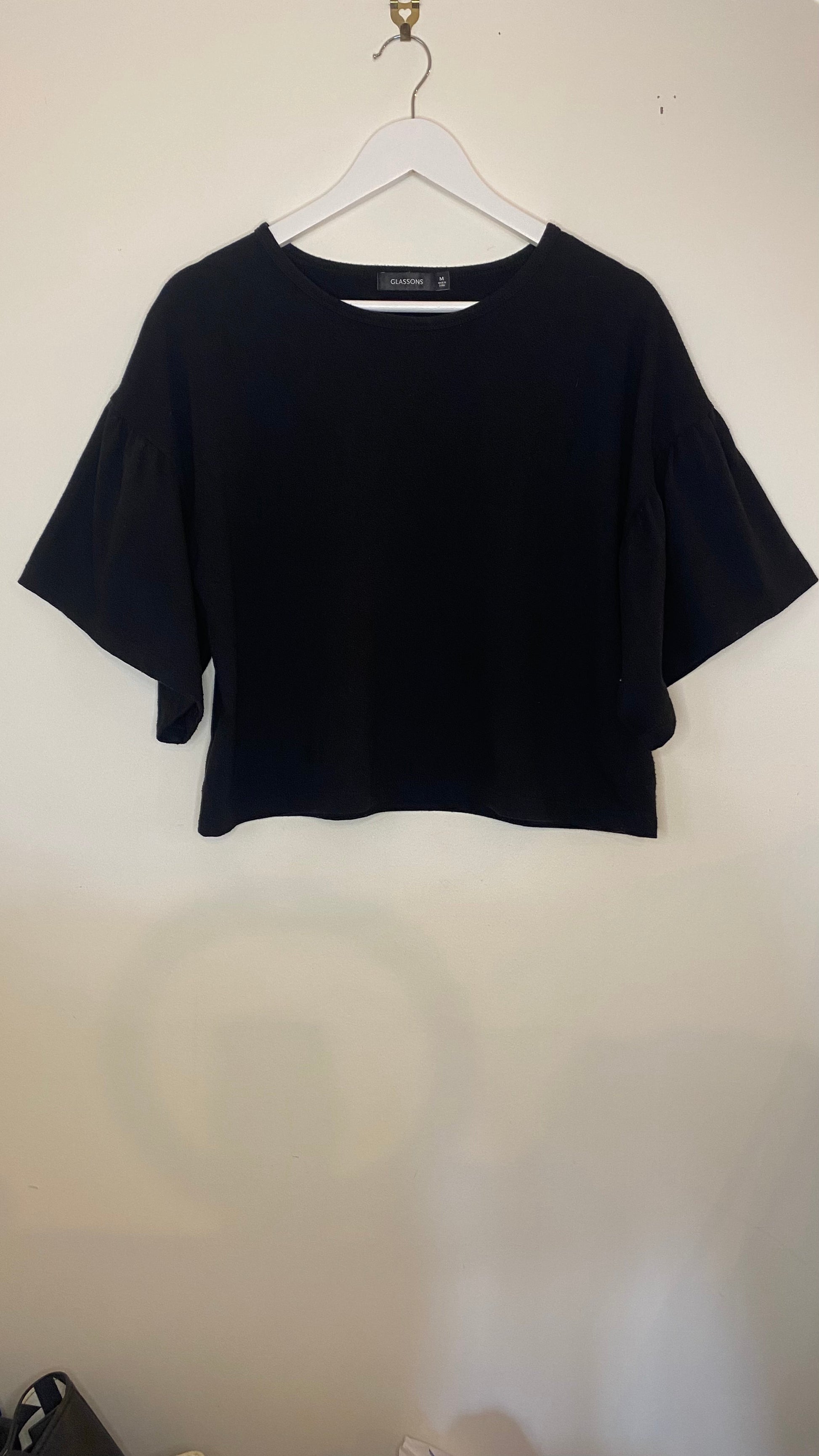 Black Glassons Wide Sleeve Top - Getting Thrifty