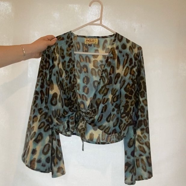 Blue Leopard Print Tie Up Top - Getting Thrifty